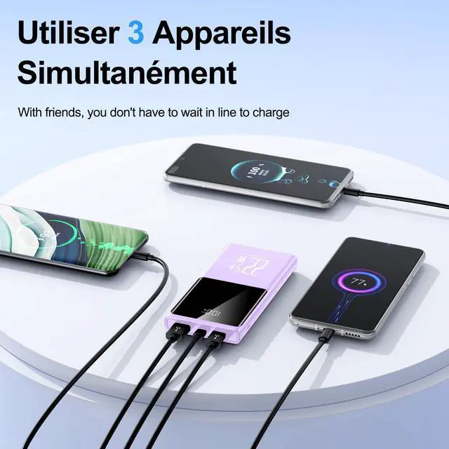 Alt view image 4 of 7 - 10000mAh Portable Power Bank Charger, 22.5W Fast Charging, PD3.0 QC4.0, USB-C Slim Battery Pack, For IPhone Samsung Google IPad
