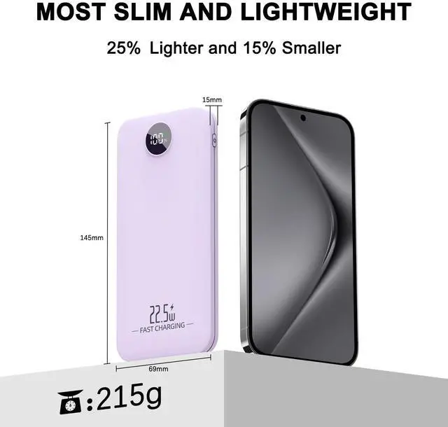 Alt view image 4 of 7 - 10000mAh Portable Power Bank, Fast Charging, USB-C, Lithium Polymer Battery, Lightweight & High-Capacity Mobile Phone Charger For Travel, Outdoor Activities And Emergency Use,Birthday Gift