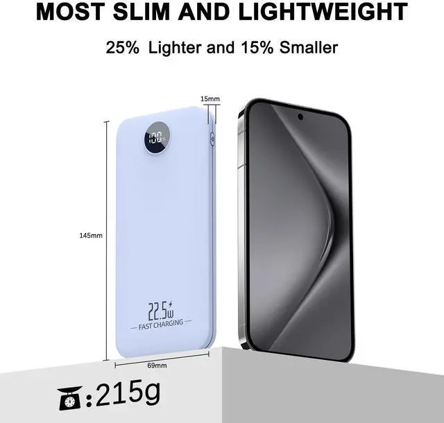 Alt view image 4 of 7 - 10000mAh Portable Power Bank, Fast Charging, USB-C, Lithium Polymer Battery, Lightweight & High-Capacity Mobile Phone Charger For Travel, Outdoor Activities And Emergency Use,Birthday Gift