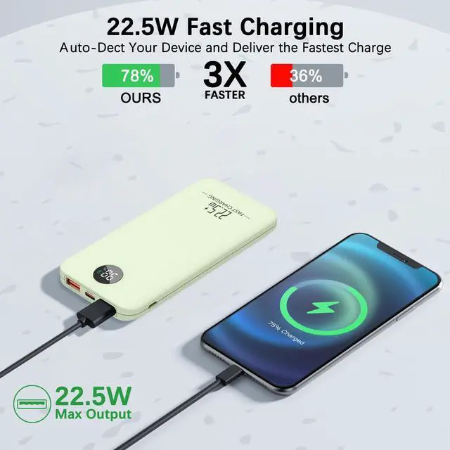 Alt view image 6 of 7 - 10000mAh Portable Power Bank, Fast Charging, USB-C, Lithium Polymer Battery, Lightweight & High-Capacity Mobile Phone Charger For Travel, Outdoor Activities And Emergency Use,Birthday Gift