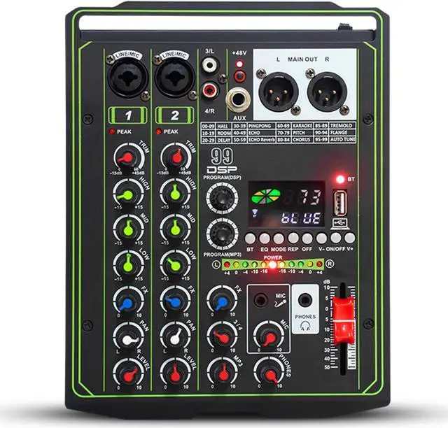 Main image of COKYISS WM2N2 Audio Mixer, 4 Channel Multi-Functional Audio Mixer with Digital Reverberation Effect, Suitable for Home Studio Recording and Stage Performances