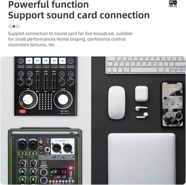 Alt view image 6 of 7 - COKYISS WM2N2 Audio Mixer, 4 Channel Multi-Functional Audio Mixer with Digital Reverberation Effect, Suitable for Home Studio Recording and Stage Performances