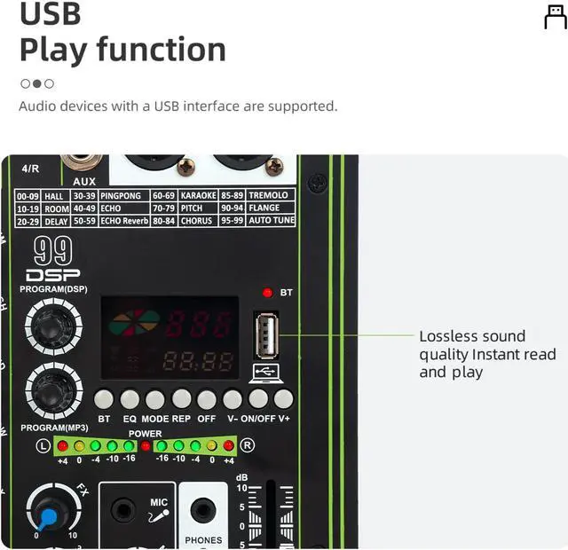 Alt view image 3 of 7 - COKYISS WM2N2 Audio Mixer, 4 Channel Multi-Functional Audio Mixer with Digital Reverberation Effect, Suitable for Home Studio Recording and Stage Performances