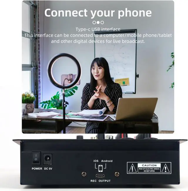 Alt view image 7 of 7 - COKYISS WM2N2 Audio Mixer, 4 Channel Multi-Functional Audio Mixer with Digital Reverberation Effect, Suitable for Home Studio Recording and Stage Performances