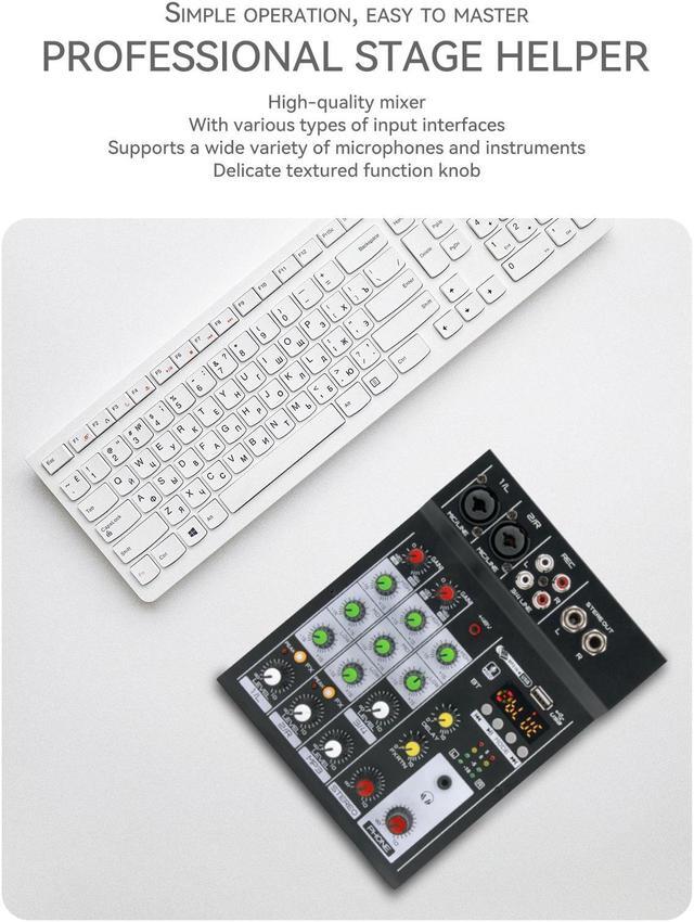 Alt view image 3 of 7 - COKYISS Audio Mixer, 4 Channel Multi-Functional Audio Mixer with Bluetooth Reverb Effect, Suitable for Home Studio Recording and Stage Performances