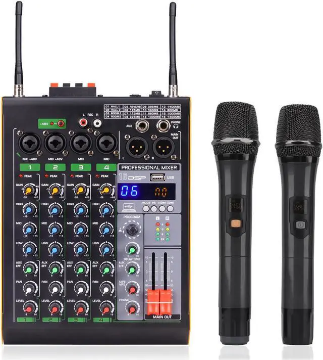 Main image of COKYISS Wireless Microphone Mixer, 4-Way Multi-Function Mixer, with Bluetooth Reverb Effect Amplifier, Suitable for Home Studio Recording and Stage Performances