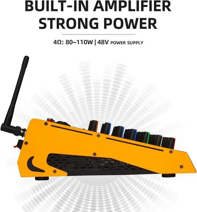 Alt view image 3 of 7 - COKYISS Wireless Microphone Mixer, 4-Way Multi-Function Mixer, with Bluetooth Reverb Effect Amplifier, Suitable for Home Studio Recording and Stage Performances