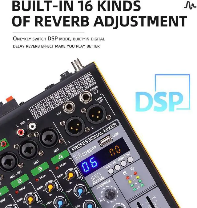 Alt view image 6 of 7 - COKYISS Wireless Microphone Mixer, 4-Way Multi-Function Mixer, with Bluetooth Reverb Effect Amplifier, Suitable for Home Studio Recording and Stage Performances