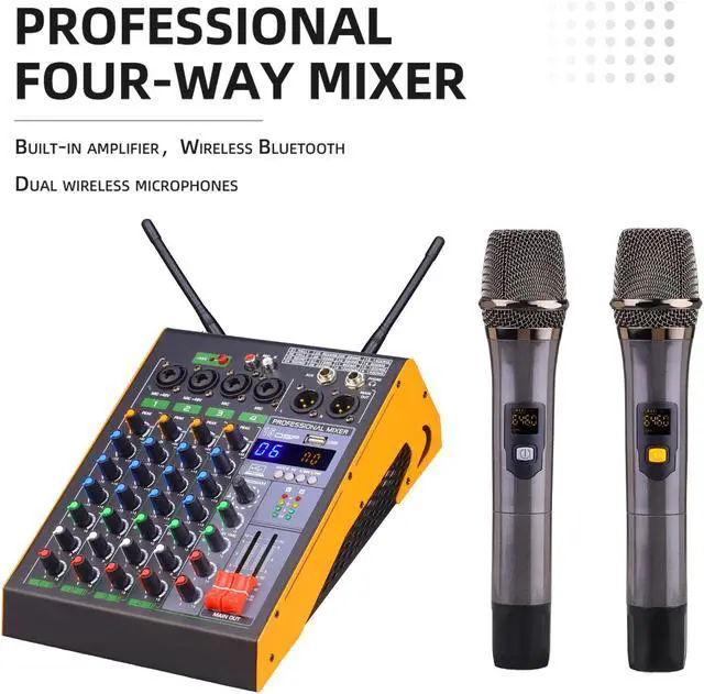 Alt view image 7 of 7 - COKYISS Wireless Microphone Mixer, 4-Way Multi-Function Mixer, with Bluetooth Reverb Effect Amplifier, Suitable for Home Studio Recording and Stage Performances