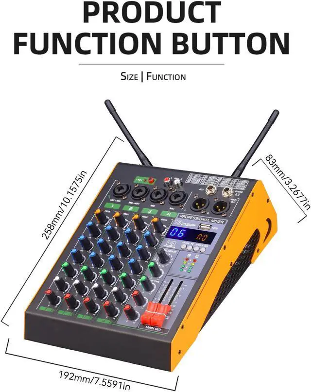 Alt view image 2 of 7 - COKYISS Wireless Microphone Mixer, 4-Way Multi-Function Mixer, with Bluetooth Reverb Effect Amplifier, Suitable for Home Studio Recording and Stage Performances