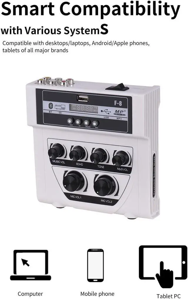 Alt view image 6 of 7 - COKYISS MF8 Small Multi-Functional Microphone Sound Mixer Supports Wireless Connection with Recording Function MP3 Playback and Mobile Power Supply