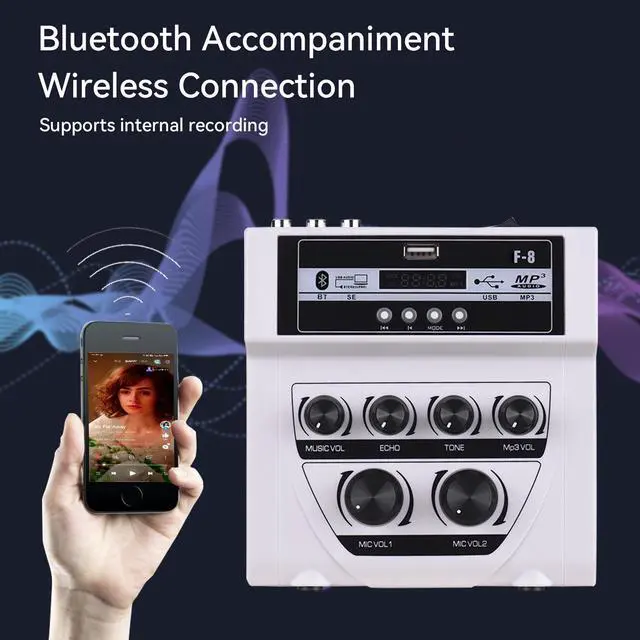 Alt view image 4 of 7 - COKYISS MF8 Small Multi-Functional Microphone Sound Mixer Supports Wireless Connection with Recording Function MP3 Playback and Mobile Power Supply