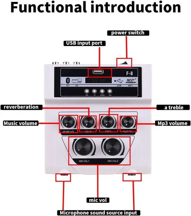 Alt view image 7 of 7 - COKYISS MF8 Small Multi-Functional Microphone Sound Mixer Supports Wireless Connection with Recording Function MP3 Playback and Mobile Power Supply