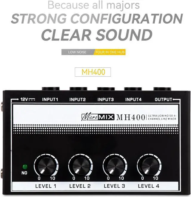 Alt view image 3 of 7 - COKYISS MH400 Compact Portable Professional 4 Channel Mixer for Microphone Guitar Instruments