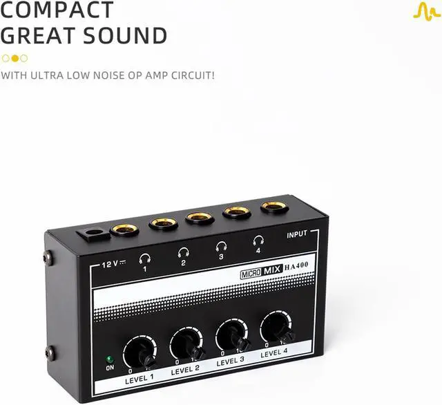 Alt view image 3 of 7 - COKYISS Ultra-Compact Headphone Amplifier 4 Channel Stereo Headphone Amplifier Multi-Function Microphone Mini Professional Stereo Headphone Splitter