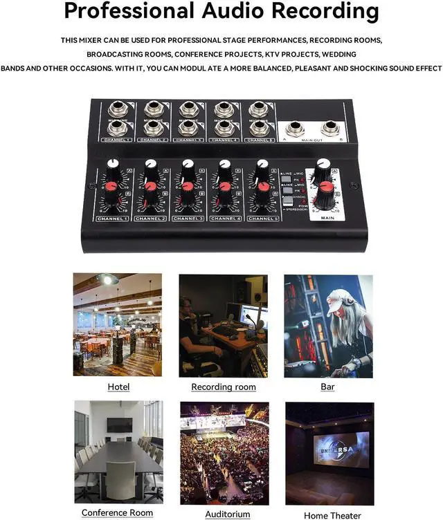 Alt view image 3 of 7 - COKYISS MIX5210 10 Channels Multi-Functional Microphone Sound Mixer With 10 Channel Inputs and 2 Channel Outputs Suitable for Stage Families and KTV Rooms Enjoy Singing and Have Fun with it