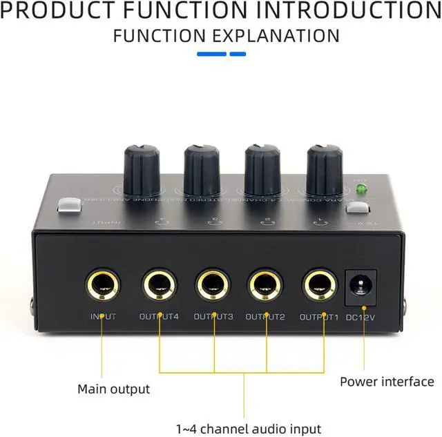 Alt view image 6 of 7 - COKYISS Ultra-Compact Headphone Amplifier,4 Channel Stereo Headphone Amplifier,Multi-Function Microphone Mini Professional Stereo Headphone Splitter
