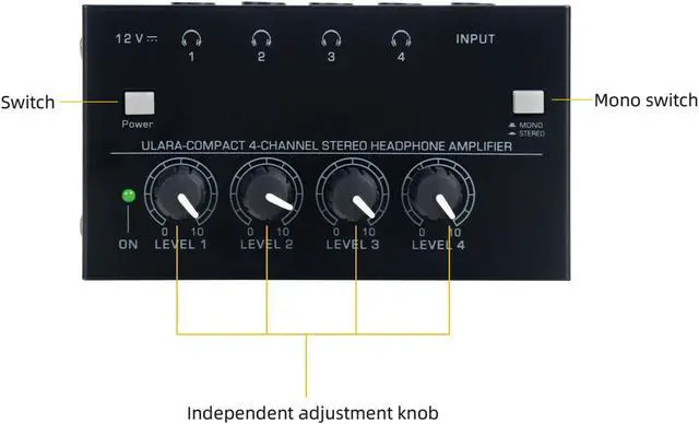 Alt view image 7 of 7 - COKYISS Ultra-Compact Headphone Amplifier,4 Channel Stereo Headphone Amplifier,Multi-Function Microphone Mini Professional Stereo Headphone Splitter