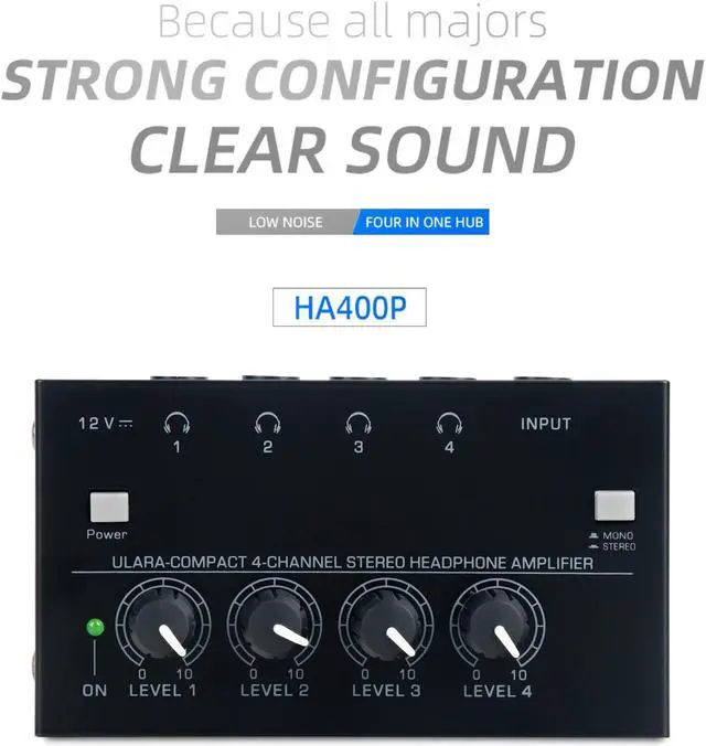Alt view image 3 of 7 - COKYISS Ultra-Compact Headphone Amplifier,4 Channel Stereo Headphone Amplifier,Multi-Function Microphone Mini Professional Stereo Headphone Splitter