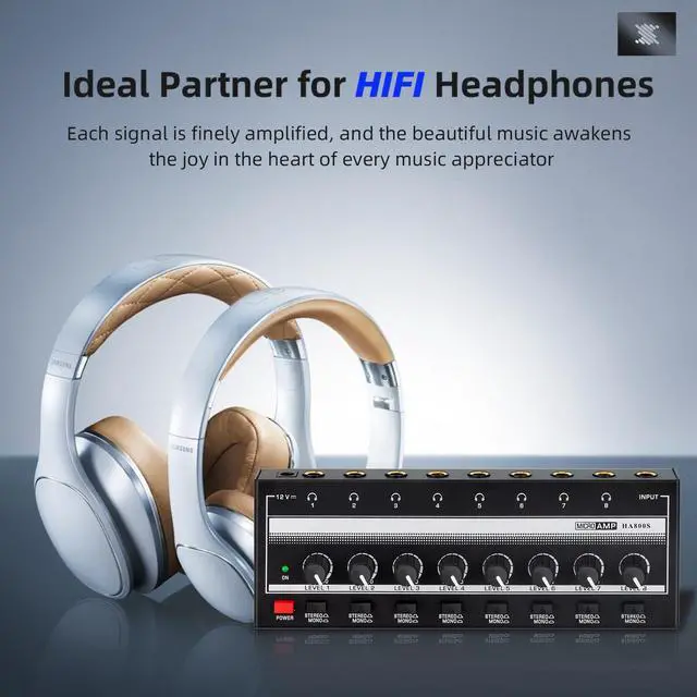 Alt view image 6 of 7 - COKYISS Headphones Amp, 8-Channel Stereo Portable Headphone Amplifier, Lossless Sound Quality, Metal Black and White