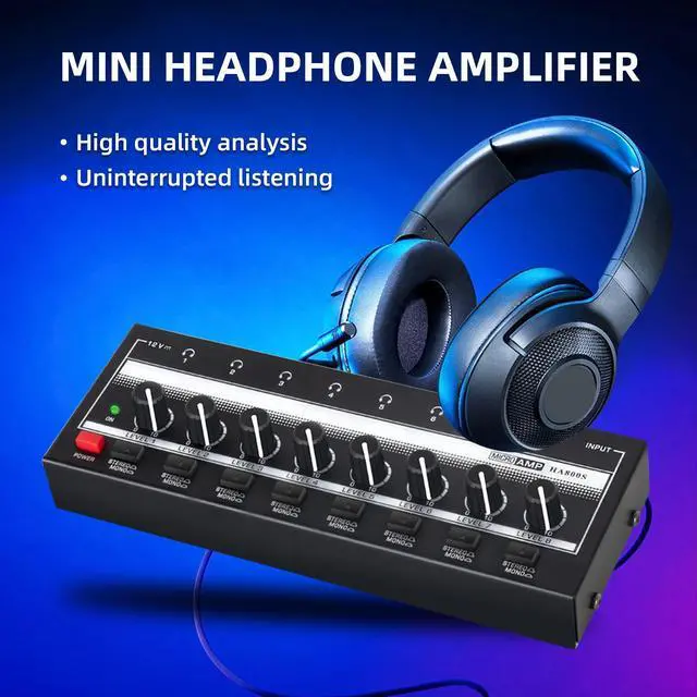 Alt view image 2 of 7 - COKYISS Headphones Amp, 8-Channel Stereo Portable Headphone Amplifier, Lossless Sound Quality, Metal Black and White