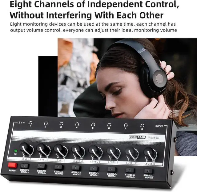 Alt view image 3 of 7 - COKYISS Headphones Amp, 8-Channel Stereo Portable Headphone Amplifier, Lossless Sound Quality, Metal Black and White