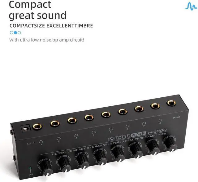 Alt view image 4 of 7 - COKYISS MICROAMP Ultra-Compact Headphone Amplifier 8-Channel Stereo Headphone Splitter HA800