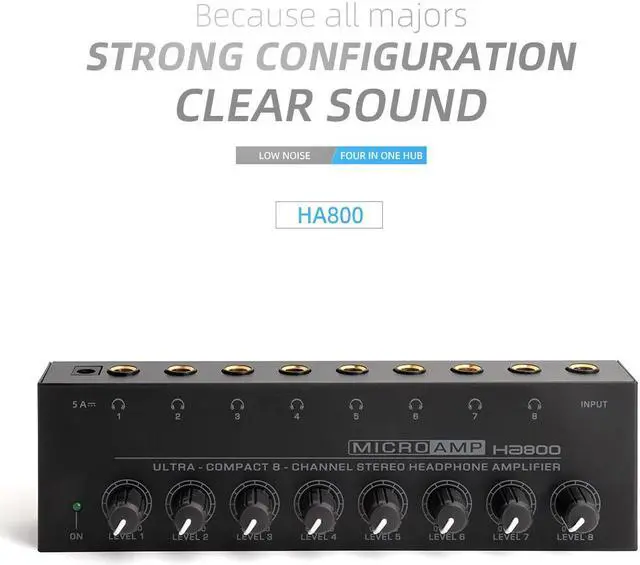 Alt view image 3 of 7 - COKYISS MICROAMP Ultra-Compact Headphone Amplifier 8-Channel Stereo Headphone Splitter HA800