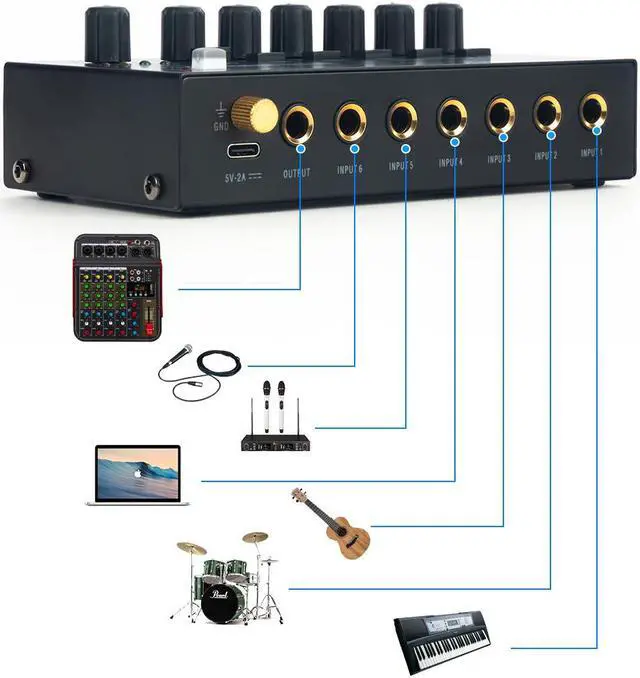 Alt view image 4 of 7 - COKYISS Ultra-Compact Mixer, Suitable for Home Studio Recording and Live Broadcast, Low Noise 6 Channel Stereo Audio Mixer