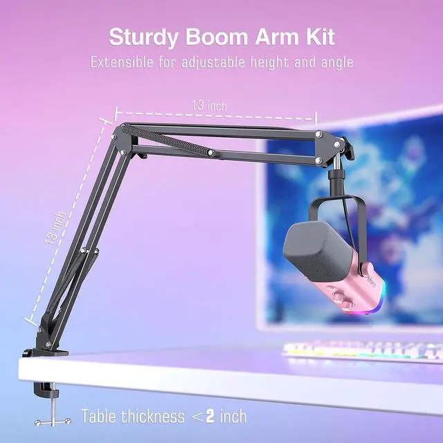 Alt view image 7 of 7 - FIFINE XLR Gaming Microphone USB, PC Dynamic Microphone Kit for Vocal, Recording, Podcast, Streaming RGB Mic with Headphone Jack, Mute Button, Boom Arm Stand for Computer/Mixer-AmpliGame AM8T Pink