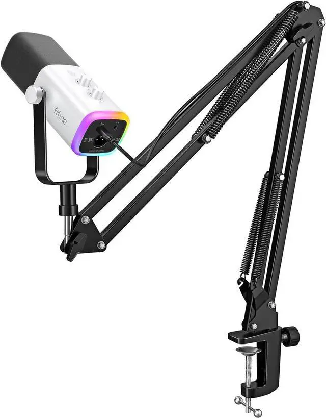 Main image of FIFINE Gaming XLR/USB Microphone Kit, Streaming Dynamic Mic Set for PC, Computer Mic for Vocal Podcast Recording Voiceover, with Headphones Jack, Gain Knob, Arm Stand-AmpliGame AM8T White