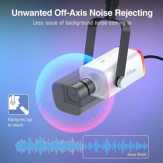 Alt view image 4 of 7 - FIFINE Gaming XLR/USB Microphone Kit, Streaming Dynamic Mic Set for PC, Computer Mic for Vocal Podcast Recording Voiceover, with Headphones Jack, Gain Knob, Arm Stand-AmpliGame AM8T White