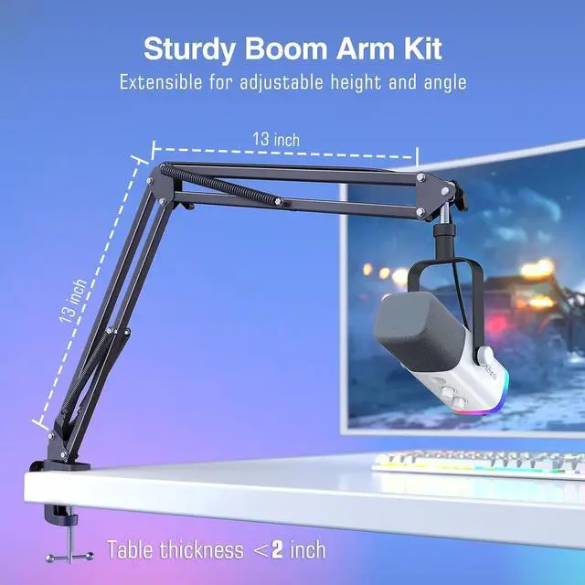 Alt view image 7 of 7 - FIFINE Gaming XLR/USB Microphone Kit, Streaming Dynamic Mic Set for PC, Computer Mic for Vocal Podcast Recording Voiceover, with Headphones Jack, Gain Knob, Arm Stand-AmpliGame AM8T White