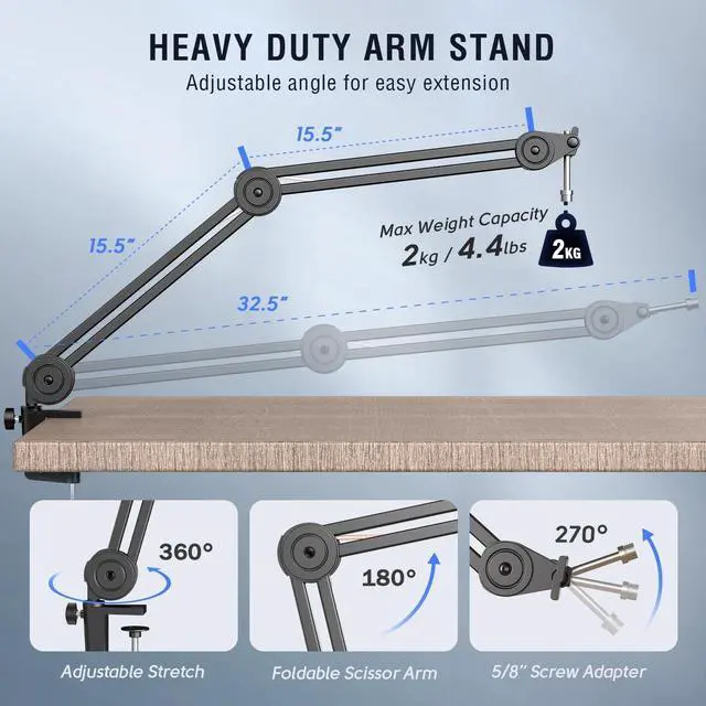 Alt view image 5 of 6 - FIFINE Dynamic Podcast Microphone Set with Boom Arm Stand, Studio XLR/USB Microphone for Recording Vocal Streaming, Metal Mic with Mute Tap, Headphone Jack, Heavy Duty Boom Arm-K688T