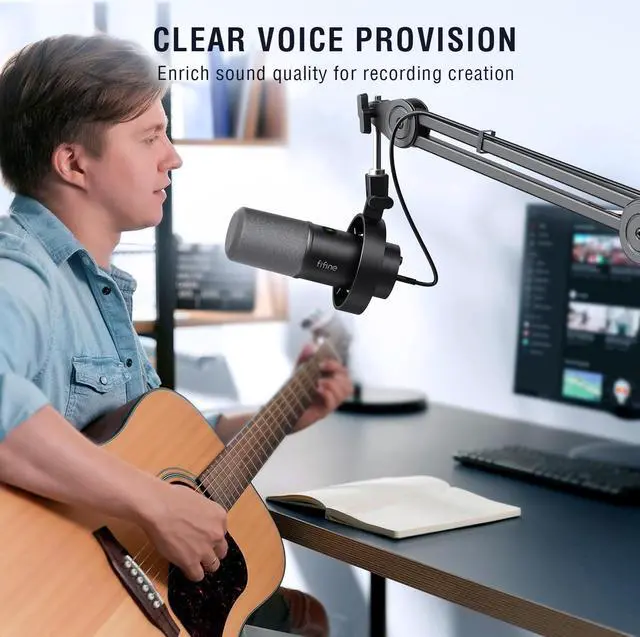 Alt view image 6 of 6 - FIFINE Dynamic Podcast Microphone Set with Boom Arm Stand, Studio XLR/USB Microphone for Recording Vocal Streaming, Metal Mic with Mute Tap, Headphone Jack, Heavy Duty Boom Arm-K688T