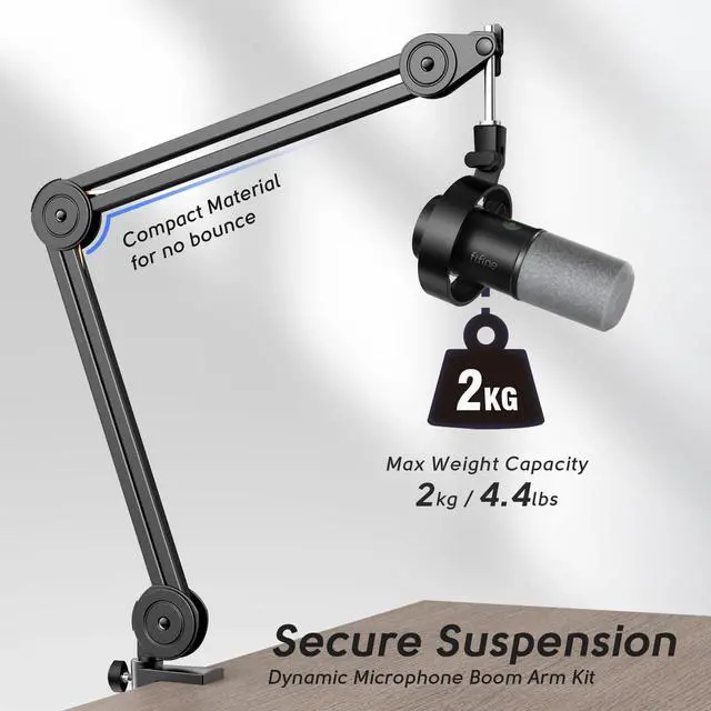 Alt view image 2 of 7 - FIFINE Dynamic Microphone and Heavy Duty Boom Arm Kit,XLR/USB Podcast Recording PC Mic Set with Headphone Jack, Monitoring Volume Control, Windscreen for Vocal Streaming Voice-Over Gaming (K688+BM63)