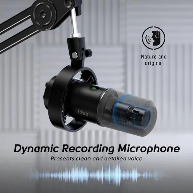 Alt view image 4 of 7 - FIFINE Dynamic Microphone and Heavy Duty Boom Arm Kit,XLR/USB Podcast Recording PC Mic Set with Headphone Jack, Monitoring Volume Control, Windscreen for Vocal Streaming Voice-Over Gaming (K688+BM63)