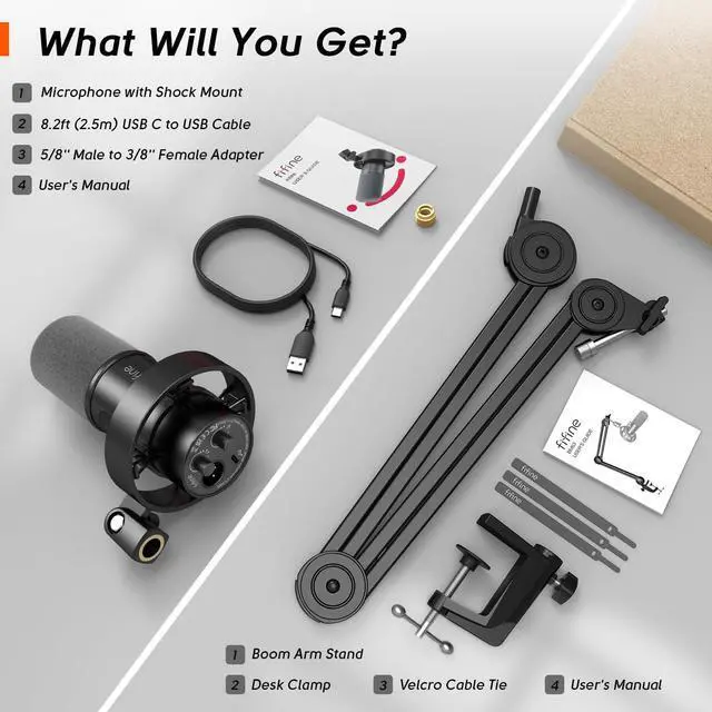 Alt view image 6 of 7 - FIFINE Dynamic Microphone and Heavy Duty Boom Arm Kit,XLR/USB Podcast Recording PC Mic Set with Headphone Jack, Monitoring Volume Control, Windscreen for Vocal Streaming Voice-Over Gaming (K688+BM63)