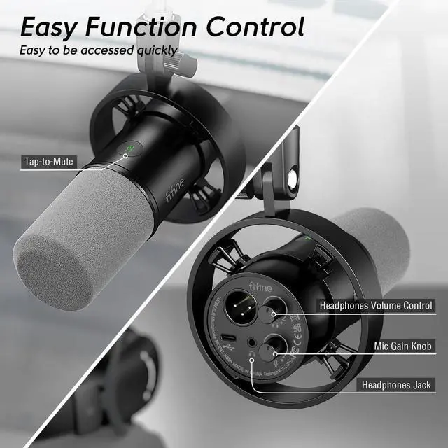 Alt view image 5 of 7 - FIFINE Dynamic Microphone and Heavy Duty Boom Arm Kit,XLR/USB Podcast Recording PC Mic Set with Headphone Jack, Monitoring Volume Control, Windscreen for Vocal Streaming Voice-Over Gaming (K688+BM63)