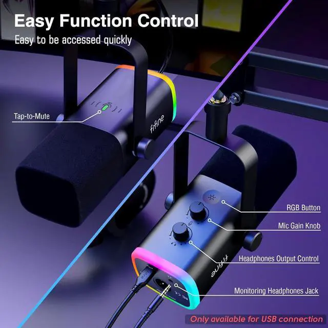 Alt view image 6 of 6 - FIFINE XLR/USB Gaming Microphone Set and Gaming Audio Mixer,Dynamic PC Mic for Streaming Podcasting,RGB Recording Mixer with XLR Microphone Interface,Computer RGB Mic Kit with Boom Arm Stand(AM8T+SC3)