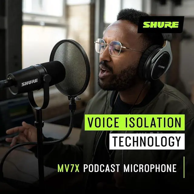 Alt view image 4 of 6 - Shure MV7X XLR Podcast Microphone - Pro Quality Dynamic Mic for Podcasting & Vocal Recording, Voice-Isolating Technology, All Metal Construction, Mic Stand Compatible, Optimized Frequency - Black