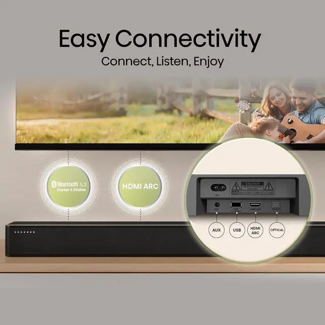 Alt view image 5 of 5 - Hisense HS2100 2.1 Ch 240W Sound Bar with Wireless Subwoofer - DTS Virtual X, Dolby Audio, Ezplay, 6 EQ Modes, HDMI ARC, Bluetooth 5.3