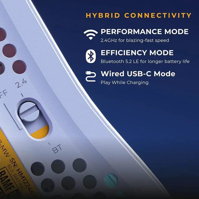 Alt view image 5 of 7 - Glorious Gaming Model O 2 Wireless Gaming Mouse - Hybrid 2.4GHz & Bluetooth Wireless, 68g Superlight, Long Battery Life, 26k BAMF 2.0 Sensor, RGB, Ambidextrous, 6 Buttons, PTFE Feet - White