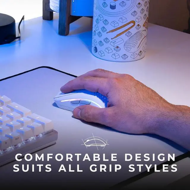 Alt view image 4 of 7 - Glorious Gaming Model O 2 Wireless Gaming Mouse - Hybrid 2.4GHz & Bluetooth Wireless, 68g Superlight, Long Battery Life, 26k BAMF 2.0 Sensor, RGB, Ambidextrous, 6 Buttons, PTFE Feet - White