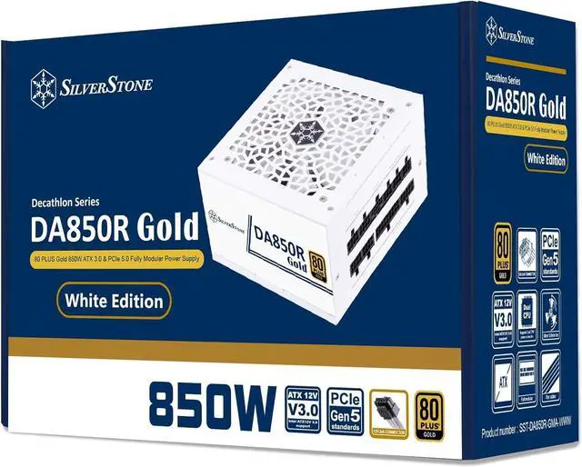 Alt view image 6 of 6 - SilverStone Technology DA850R Gold 80 Plus Gold 850W ATX 3.0 & PCIe 5.0 Power Supply with White casing, White Fan, and White Cables, SST-DA850R-GMA-WWW (SST-AX0850MCGD-C)
