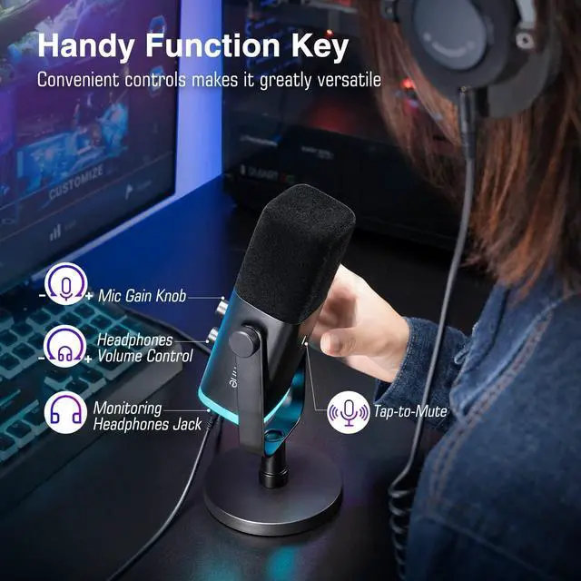 Alt view image 6 of 7 - FIFINE XLR/USB Dynamic Microphone for Podcast Recording, PC Computer Gaming Streaming Mic with RGB Light, Mute Button, Headphones Jack, Desktop Stand, Vocal Mic for Singing YouTube-AmpliGame AM8
