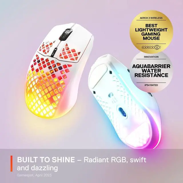 Alt view image 2 of 4 - SteelSeries Aerox 3 Wireless - Holey RGB Gaming Mouse - Ultra-lightweight Water Resistant Design - 18K DPI TrueMove Air Optical Sensor -Snow