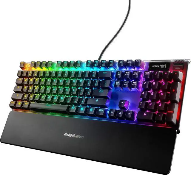 Main image of SteelSeries Apex 7 Mechanical Gaming Keyboard  OLED Smart Display  USB Passthrough and Media Controls  Linear , Quiet  RGB Backlit (Red Switch)