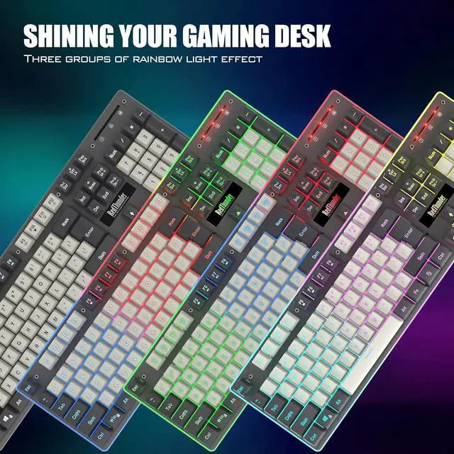 Alt view image 4 of 7 - RedThunder K10 Wireless Gaming Keyboard and Mouse Combo, LED Backlit Rechargeable 3800mAh Battery, Mechanical Feel Anti-ghosting Keyboard + 7D 3200DPI Mice for PC Gamer (White-Gray)