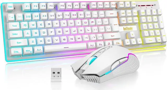 Main image of RedThunder K10 Wireless Gaming Keyboard and Mouse Combo, LED Backlit Rechargeable 3800mAh Battery, Mechanical Feel Anti-ghosting Keyboard + 7D 3200DPI Mice for PC Gamer (White)